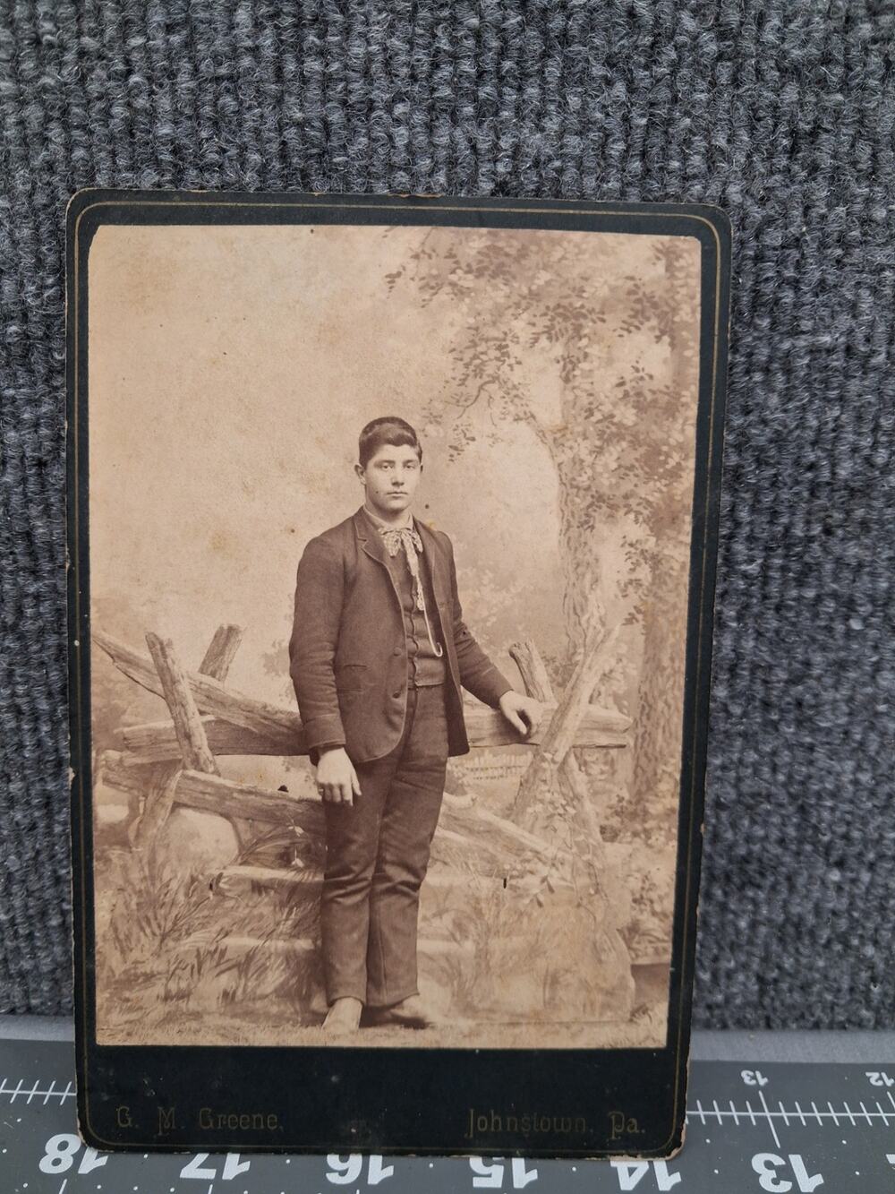 Antique Cabinet Card Photo Young Man G.M. Greene Photographer Johnstown PA 1890s